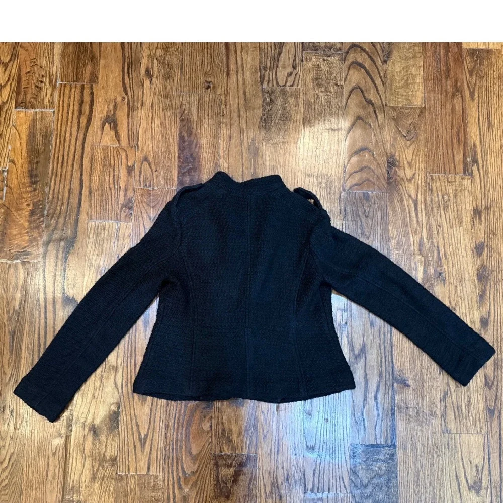 Ann Taylor LOFT Black Boucle Military Blazer Jacket Petite 4P Crest Button Coat